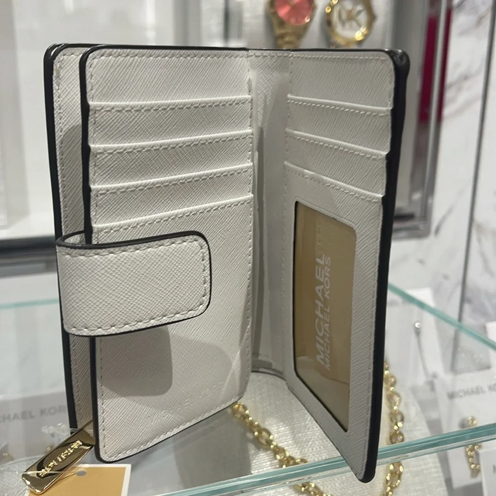 Michael Medium Crossgrain Leather Bifold Wallet Optic White NWT